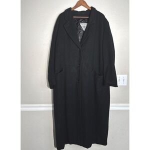 Marvin Richards Black Cashmere 20W Overcoat Classic Button Front Made USA